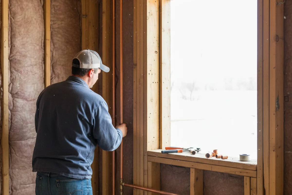 Licensed plumber running new copper supply lines in a Holmes home