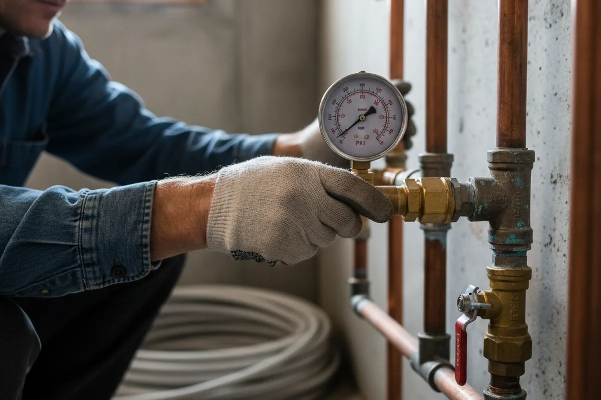 Pressure testing a repaired line during Water Line Repair in Holmes